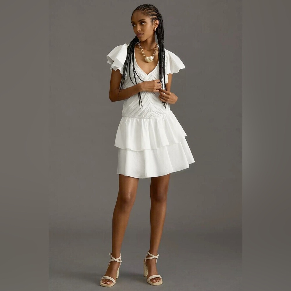 NWT Anthropologie Love The‎ Label Ruffled Mini Dress White M